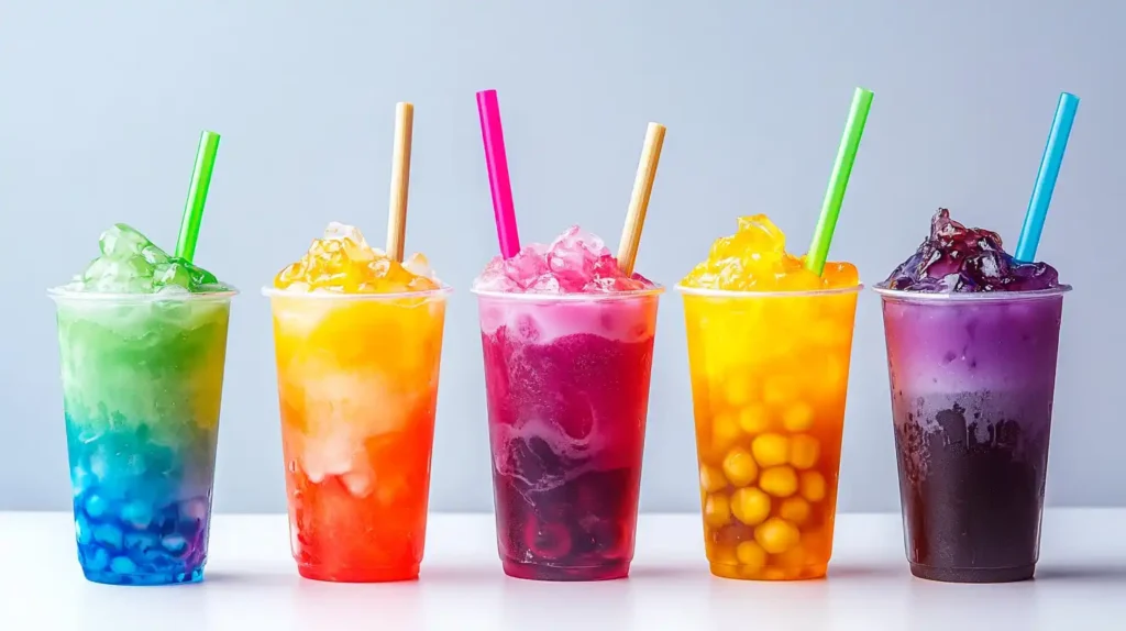 Long straws designed for bubble tea with tapioca pearls