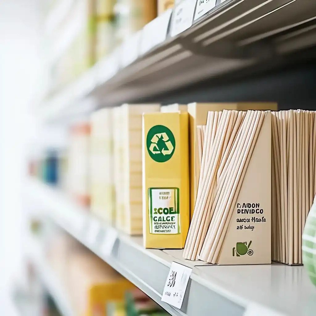 Individually wrapped eco-friendly straws displayed on a retail shelf for convenience and hygiene.