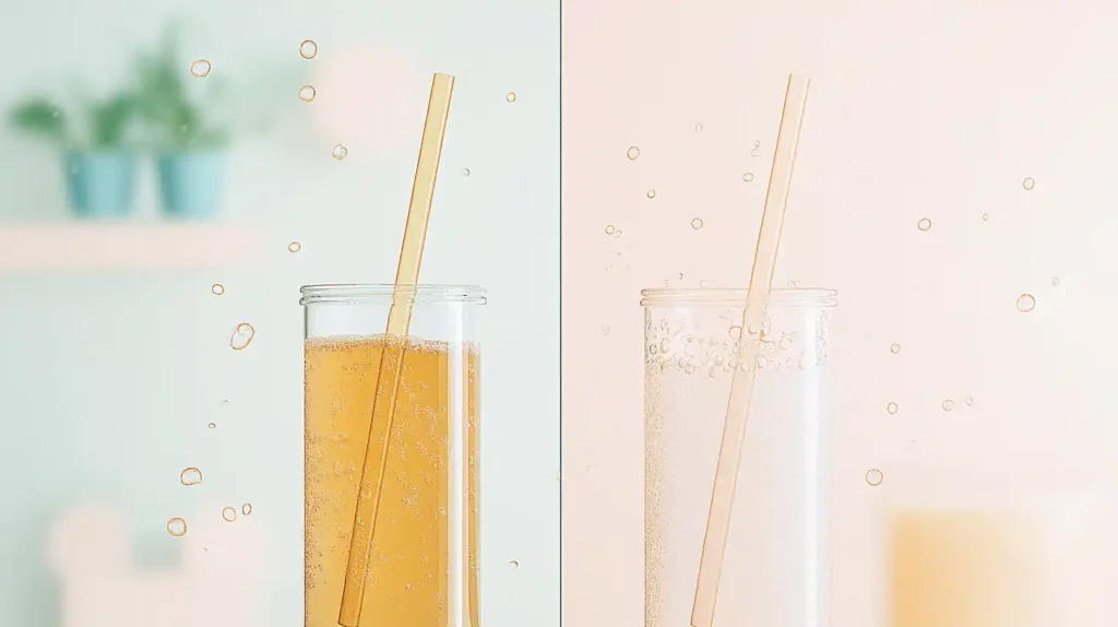 Comparison of dirty and clean reusable boba straw, highlighting the importance of regular cleaning for hygiene and longevity.