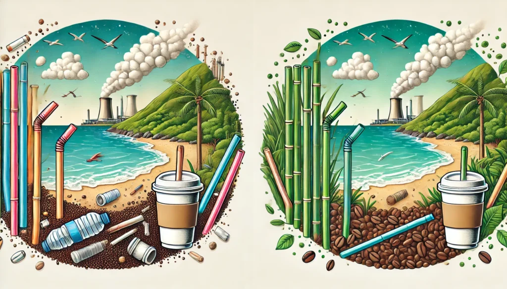 An illustration showcasing the environmental impact of plastic straws,