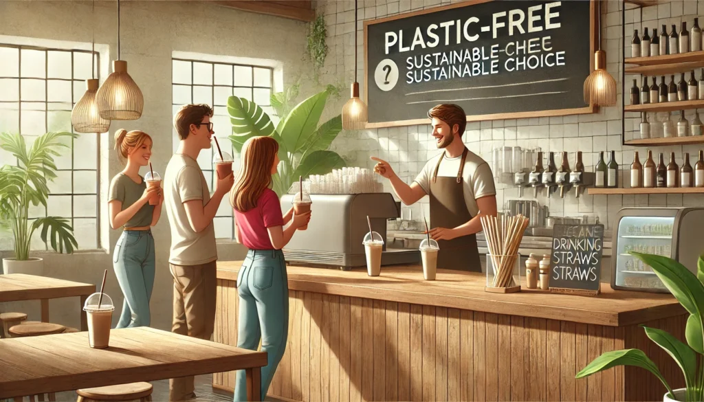 Customers at plastic-free cafe counter