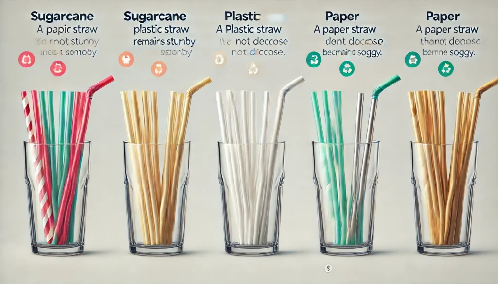 Different types of straws in glasses