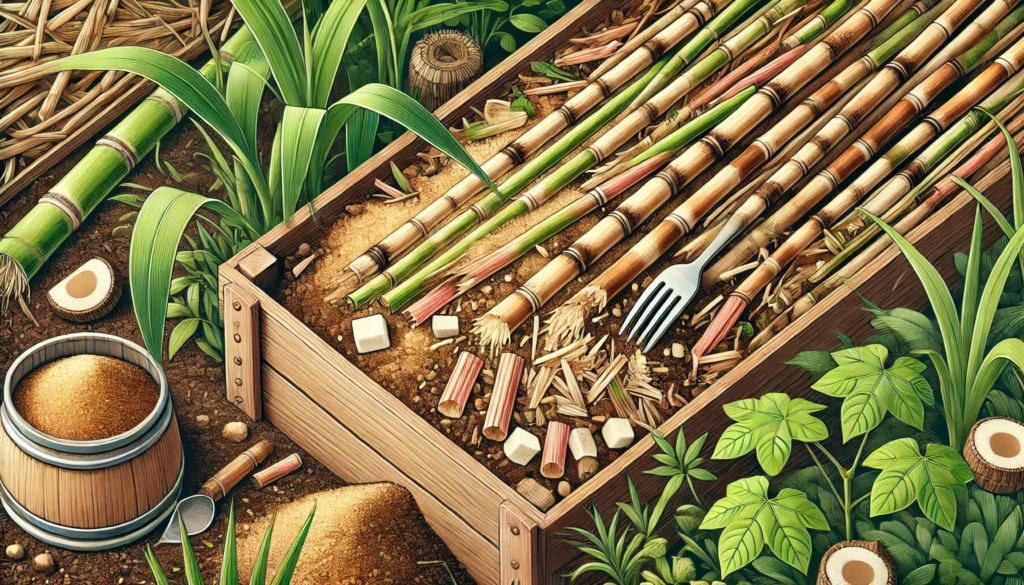 Sugarcane harvesting and processing illustration
