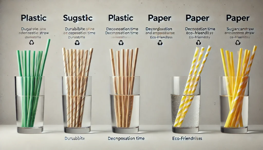 Comparison of biodegradable vs non-biodegradable straws.