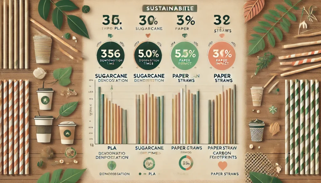  A visual chart outlining decomposition times, carbon footprints, and sustainability impact.