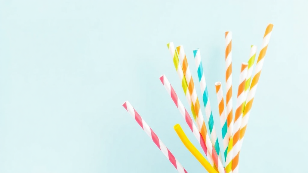 Colorful striped paper straws on light blue background.