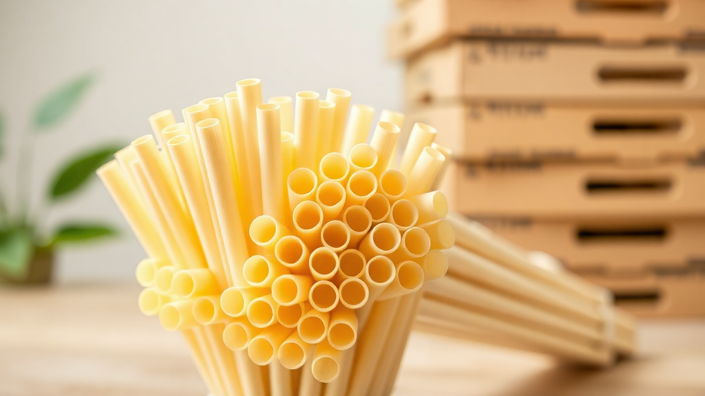 Bundle of eco-friendly pasta straws on table