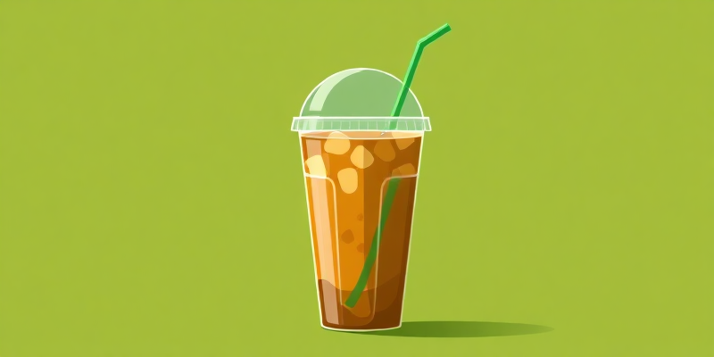 Iced tea with green straw in cup